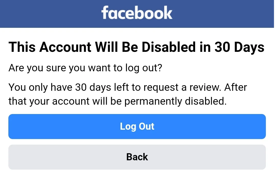 Account Disabled for 30 Days